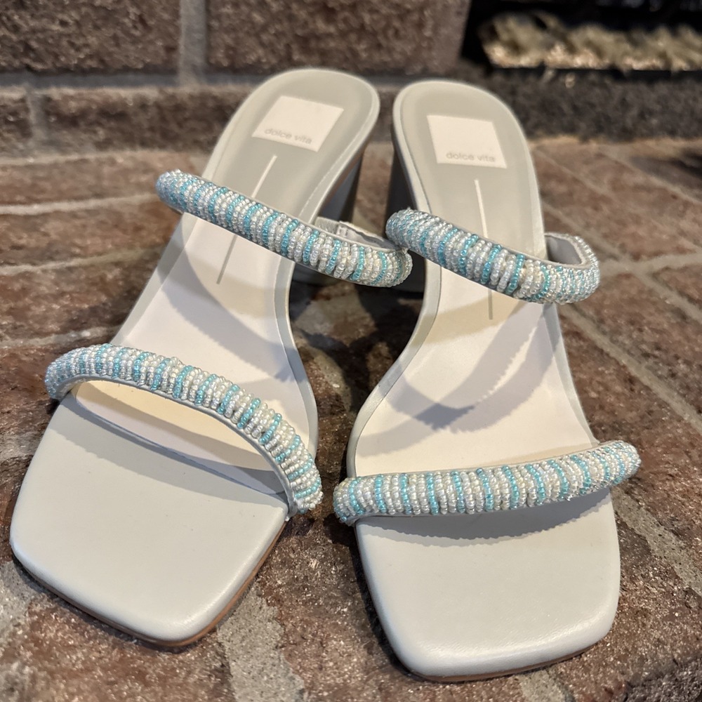Dolce Vita Womens Nolah Beaded Sandals Mint Multi Leather Block Heel Slides 8.5 - Picture 2 of 15